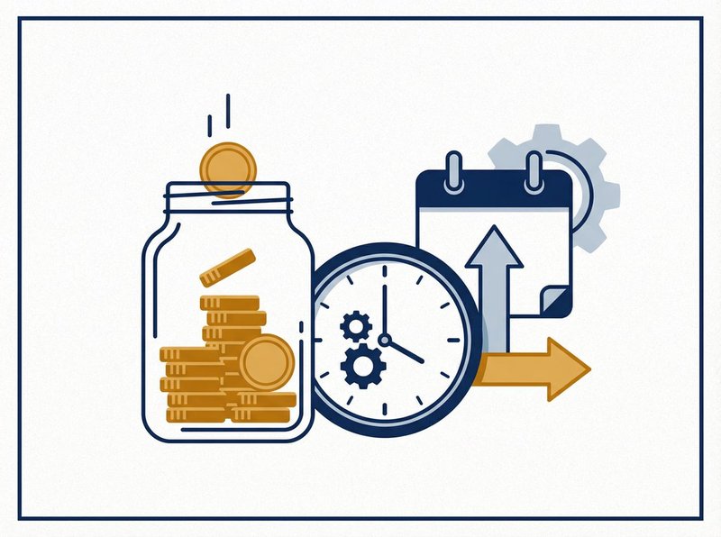 Financial safety net illustration — savings jar with coins and calendar