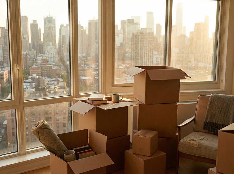 Moving boxes stacked in an apartment during relocation