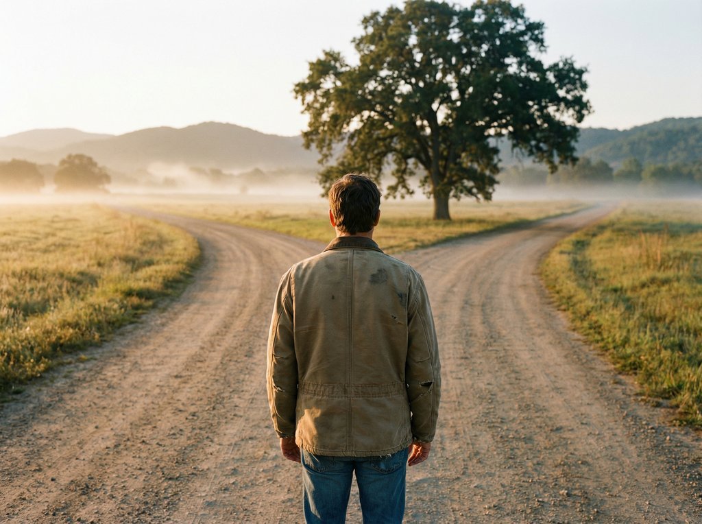 A person at a crossroads — a symbol of an important choice and moving forward
