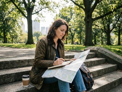Person planning their next move with a map in the park